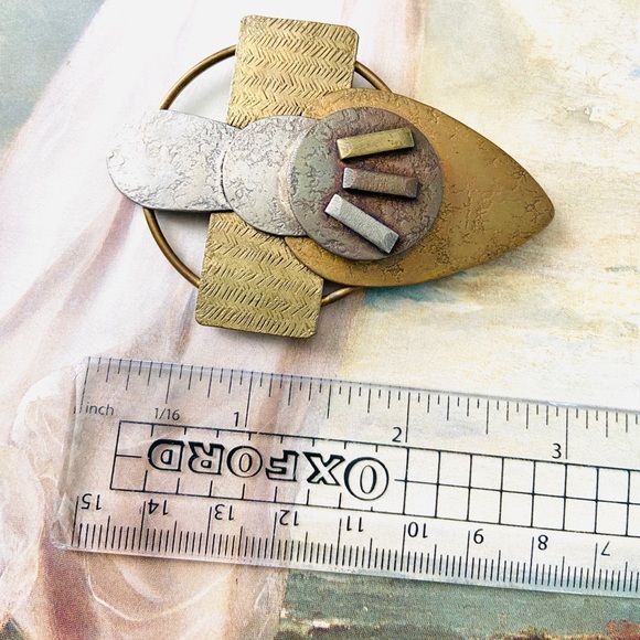 Modernist Marjorie Baer SF Brass Copper Silver Plate Brooch Collectible … - Picture 4 of 4